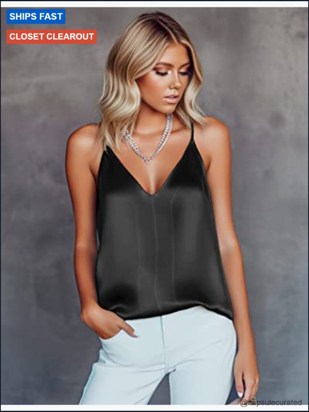 Silk Satin V-Neck Tank Top Racerback Camisole Blouse Casual - Picture 2 of 4